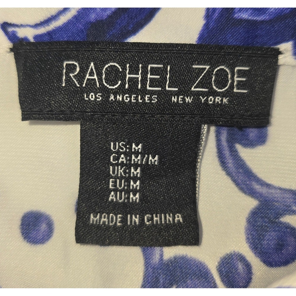 RACHEL ZOE Blue White Baroque Porcelain Print Blouse Long Sleeve Medium -3107 - Picture 4 of 8